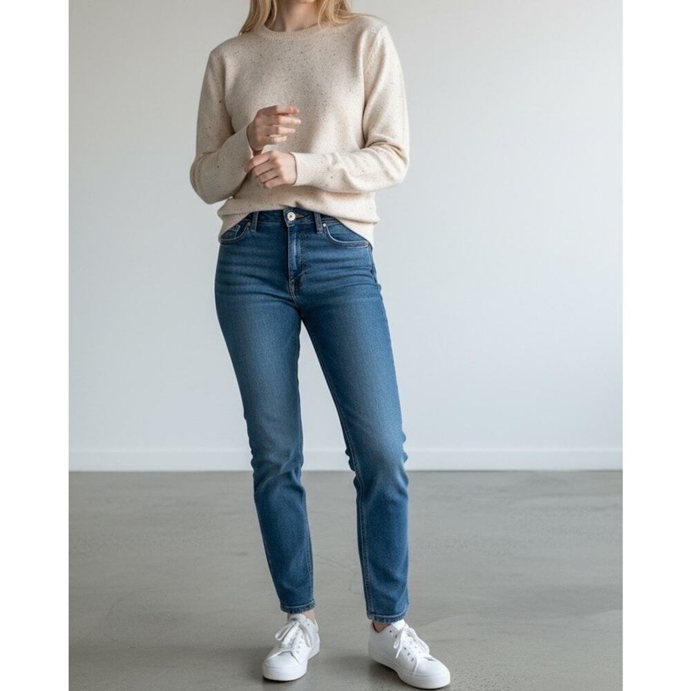 COS Speckled Beige Wool Crew Neck Preppy Sweater XS